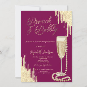 Gold Drips Stylish Pearls Prosecco Bridal Shower  Invitation