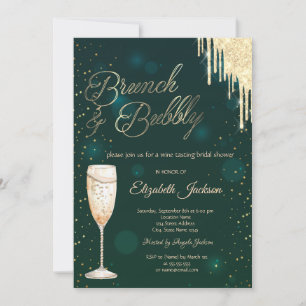 Gold Drips Wine Green Brunch & Bubbly  Invitation