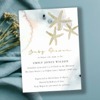 Gold Dusky Blue Beachy Starfish Baby Shower