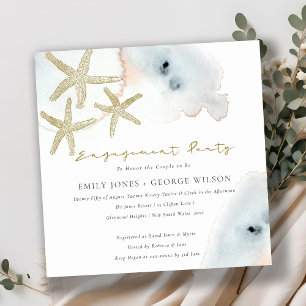 GOLD DUSKY BLUE BEACHY STARFISH ENGAGEMENT INVITE