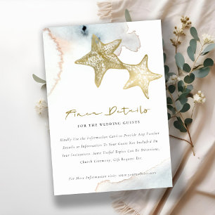 GOLD DUSKY BLUE BEACHY STARFISH WEDDING DETAILS ENCLOSURE CARD