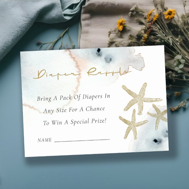 Gold Dusky Blue Starfish Diaper Raffle Baby Shower Enclosure Card (Creator Uploaded)