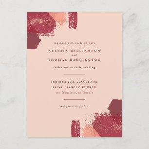 Gold Dust & Autumn Painterly Strokes Wedding Invitation Postcard