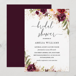 Gold Dust Burgundy Floral Bridal Shower Invitation