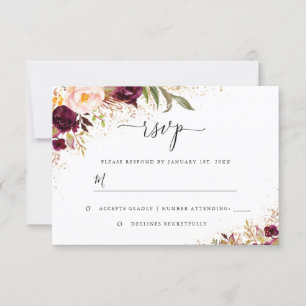 Gold Dust Burgundy Floral RSVP Card