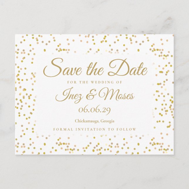 Gold Dust Confetti Save the Date Postcard (Front)