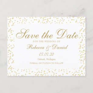 Gold Dust Confetti Script Save the Date Announcement Postcard