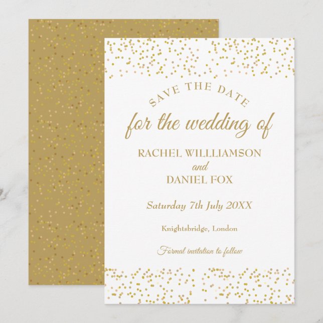 Gold Dust Confetti Wedding Save the Date Card (Front/Back)