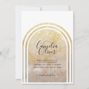 Gold Dust   Elegant Gold Glitter Arch Wedding Invitation