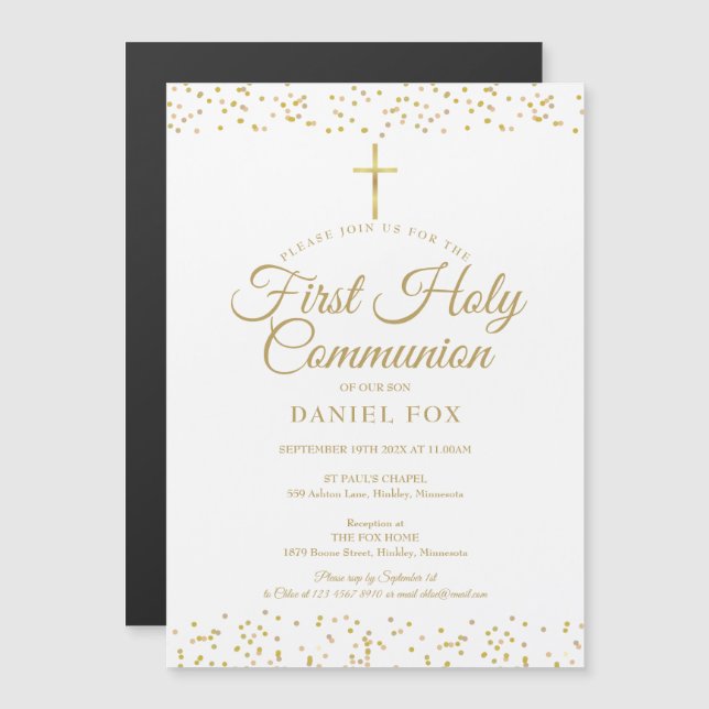Gold Dust First Holy Communion Magnetic Invitation (Front/Back)