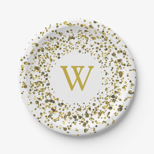 Gold Dust Monogram Paper Plate (Front)