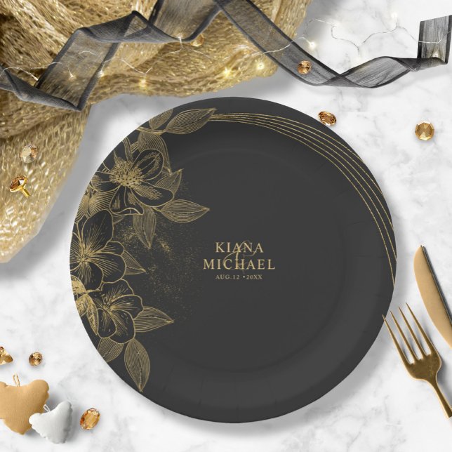 Gold Dust & Outlines Thank You Black/Gld ID835 Paper Plate (Creator Uploaded)