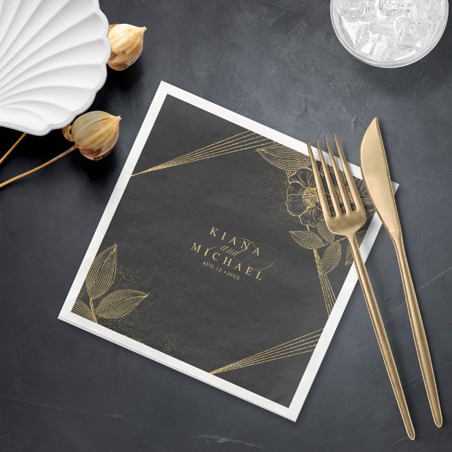 Gold Dust & Outlines Wedding Black/Gld ID835 Napkin (Creator Uploaded)