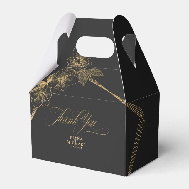 Gold Dust & Outlines Wedding Black/Gold ID835 Favour Box (Front Side)