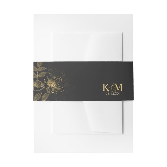 Gold Dust & Outlines Wedding Blk/Gld ID835 Invitation Belly Band (Front Example)