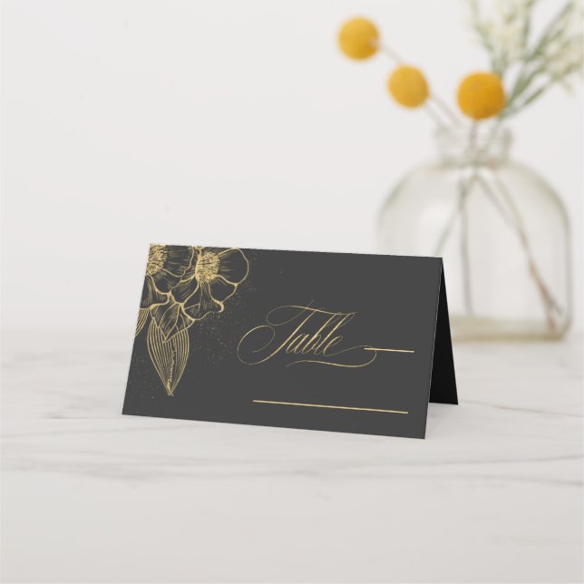 Gold Dust & Outlines Wedding Table Black/Gld ID835 Place Card (Front)