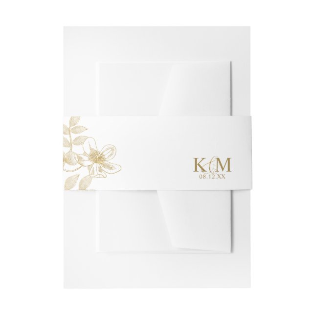 Gold Dust & Outlines Wedding Wht/Gld ID835 Invitation Belly Band (Front Example)