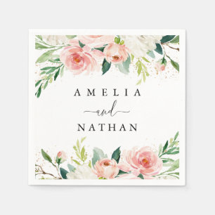 Gold Dust Peach Blush Floral Watercolor Wedding Napkin