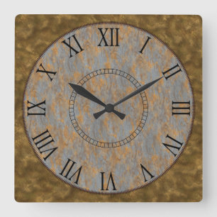 Gold Dust & Rust Roman Numeral Square Wall Clock