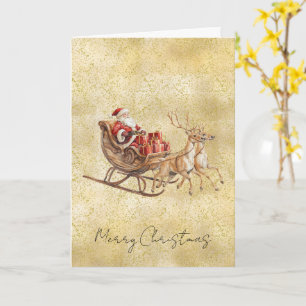 Gold Dust Sparkle Confetti Santa Sleigh Christmas Card