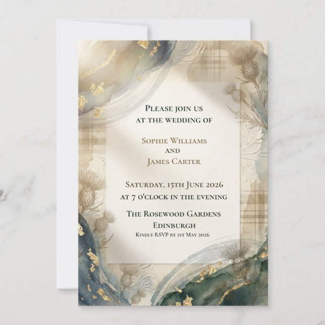 Gold Dust Thistle Arch Frame Wedding Invitation (Front)