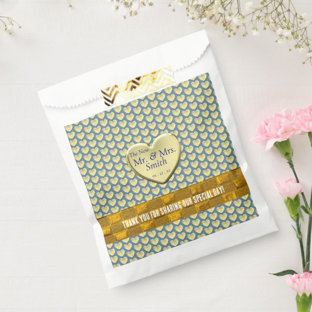 Gold Dusty Blue Wedding  Favour Bags (Sealed)