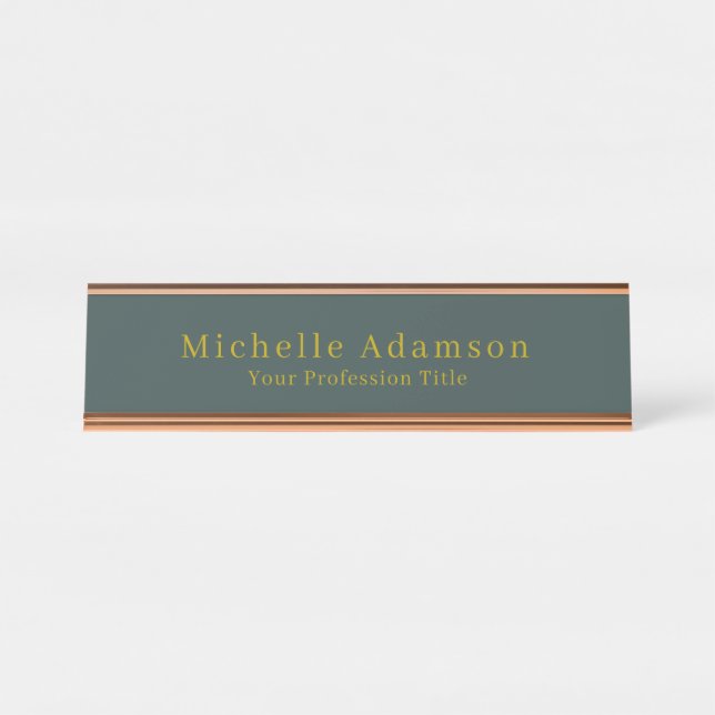 Gold & Dusty Green Colour Professional Plain Moder Desk Name Plate (Front)