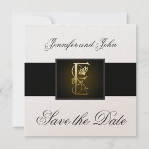 Gold E Monogram Save the Date Wedding Announcement