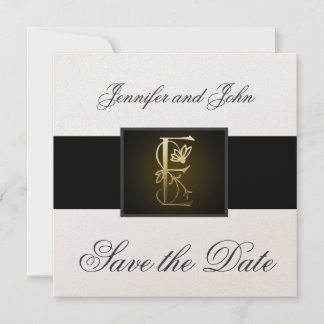 Gold E Monogram Save the Date Wedding Announcement