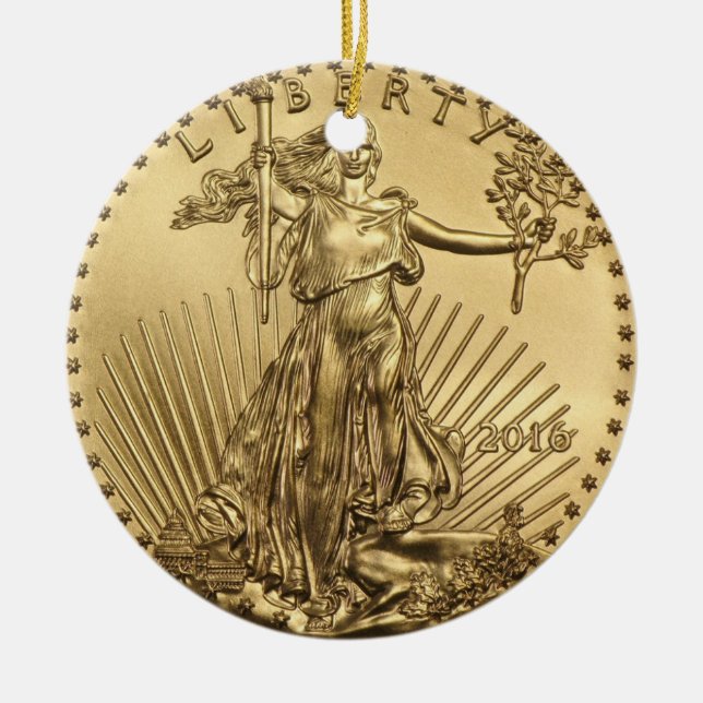 Gold Eagle coin Ceramic Tree Decoration (Front)