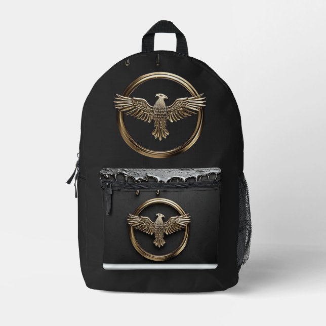Gold Eagle Emblem With Spread Wings Printed Backpack (Front)