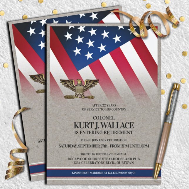 Gold Eagle Military Retirement Party Invitation (Creator Uploaded)