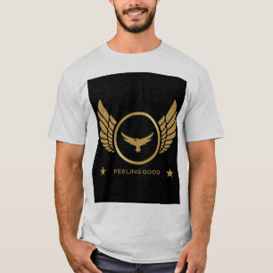 Gold Eagle with Wings Image Feeling Good Text Ash  T-Shirt