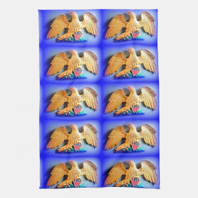 gold eagles blue patriotic kitchen towel (Vertical)