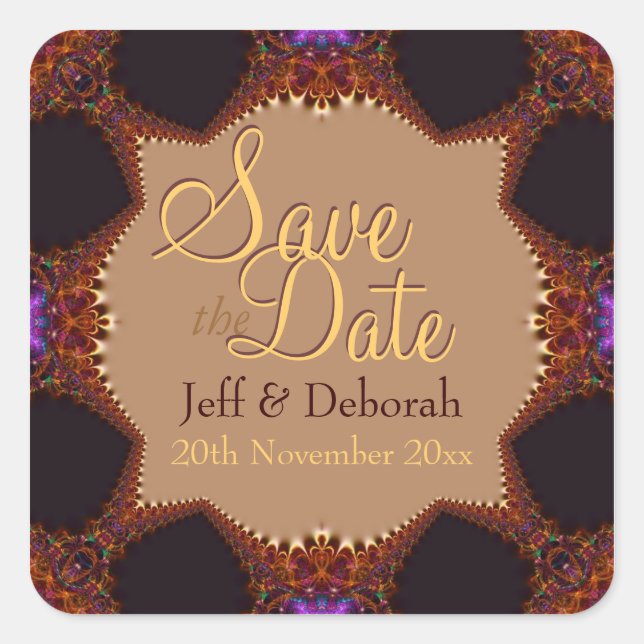 Gold Earthen Unique Save the Date Sticker (Front)