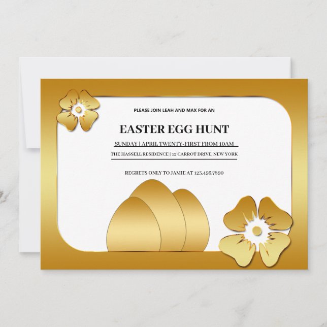  Gold Easter Brunch Egg Hunt Invitation (Front)