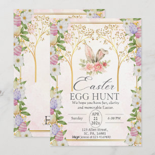 Gold Easter Egg Hunt Floral Pastel Watercolor Invitation