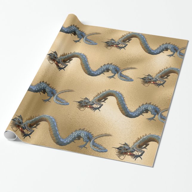 Gold Eastern Chinese Year of the Dragon Wrapping Paper (Unrolled)