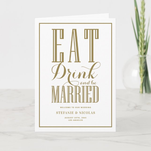 Gold Eat, Drink and Be Married Wedding Programme (Front)