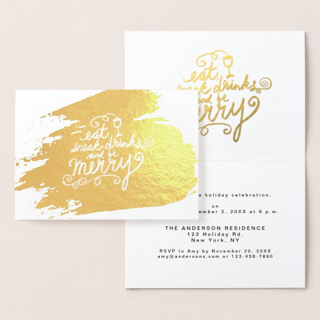 Gold Eat, Drink and Be Merry Holiday Party Invite (Display)