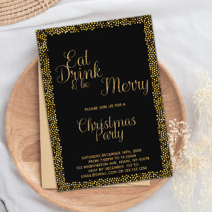 Gold “Eat, Drink & Be Merry” Christmas Invitation
