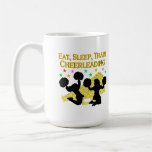 GOLD EAT SLEEP CHEERLEADING DESIGN COFFEE MUG