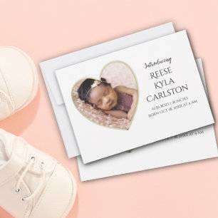 Gold Edge Heart Frame Photo Birth Announcement