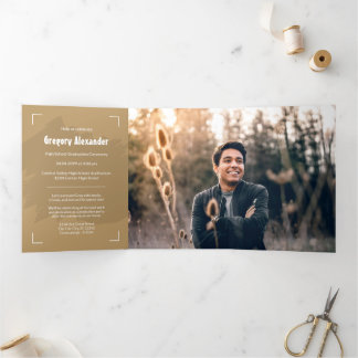 Gold Edgy Abstract Brushstroke Photo Graduation Tri-Fold Invitation