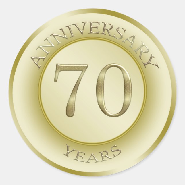 Gold effect 70th Wedding Anniversary Sticker (Front)