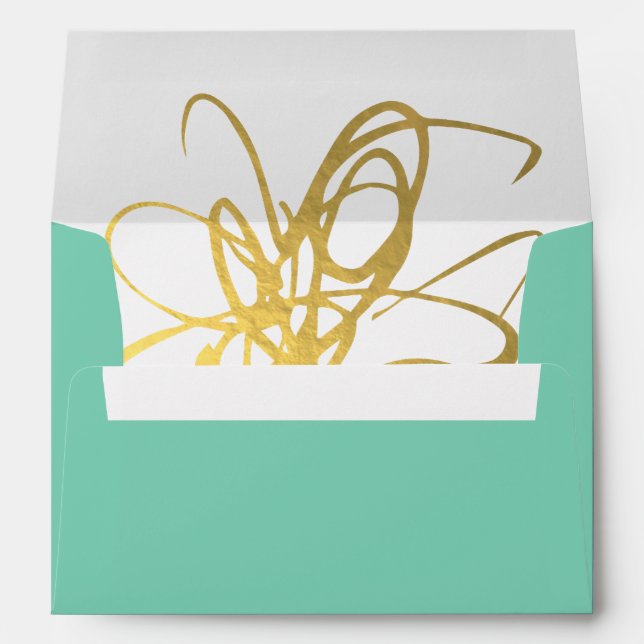 Gold Effect & Aqua Wedding Invitation Envelope (Back (Bottom))