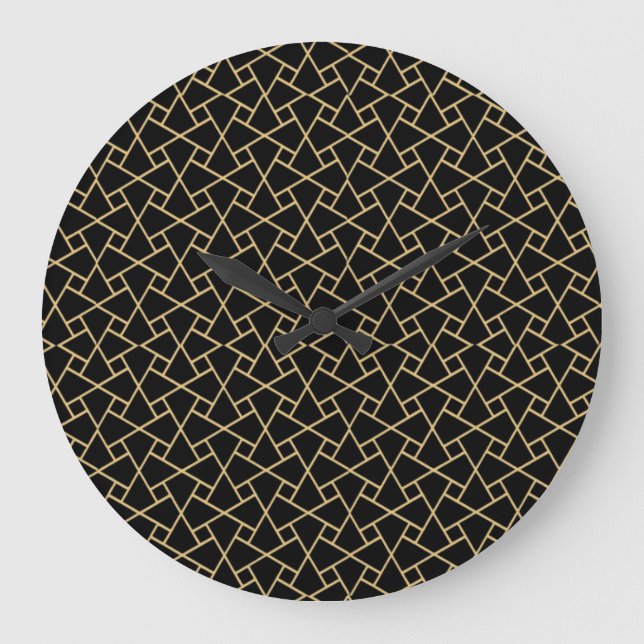 Gold-effect, Black Islamic Pattern Wall Clock (Front)