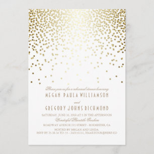 Gold Effect Confetti Art Deco Rehearsal Dinner Invitation