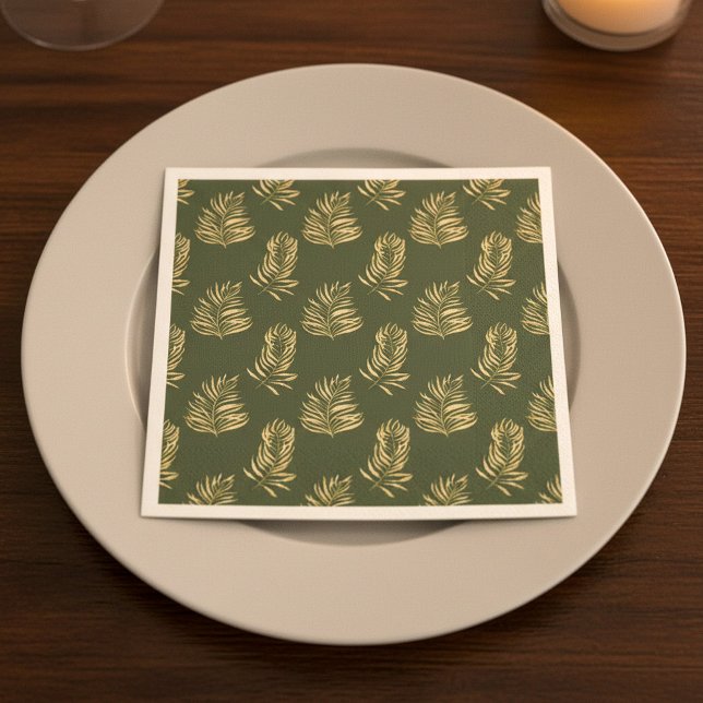 Gold effect fern leaves party napkin (Gold effect fern leaves party napkin.)