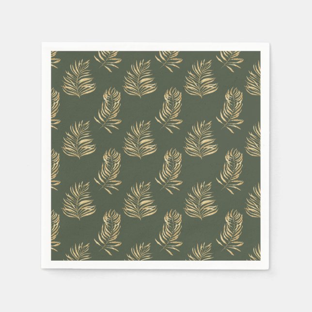 Gold effect fern leaves party napkin (Front)